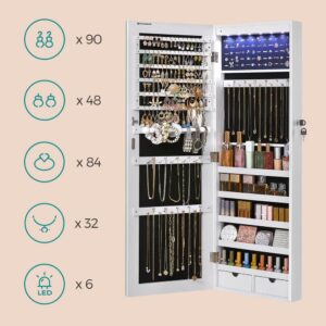 piekarināms rotaslietu skapis ar spoguli songmics ‎jjc99wt led apgaismojums balts