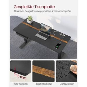 regulējams biroja galds vasagle lsd114b01 140 x 60 x (72 120) cm (g x p x a)