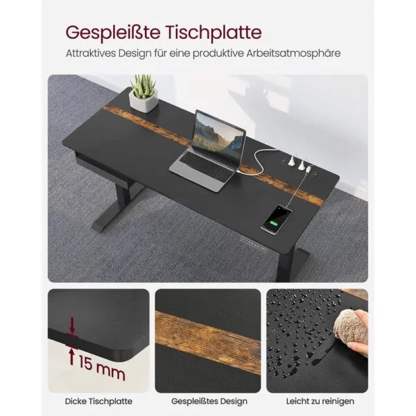 regulējams biroja galds vasagle lsd114b01 140 x 60 x (72 120) cm (g x p x a)