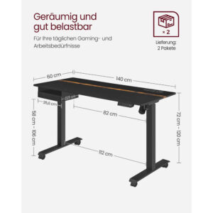 regulējams biroja galds vasagle lsd114b01 140 x 60 x (72 120) cm (g x p x a)