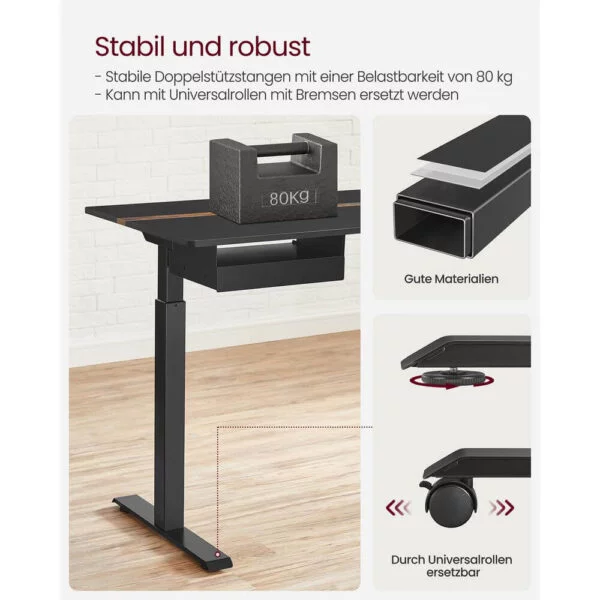 regulējams biroja galds vasagle lsd114b01 140 x 60 x (72 120) cm (g x p x a)