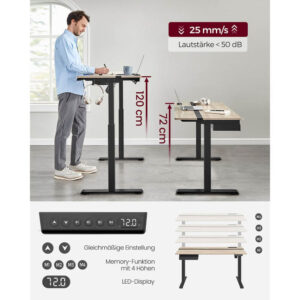 regulējams biroja galds vasagle lsd114h01 140 x 60 x (72 120) cm (g x p x a)