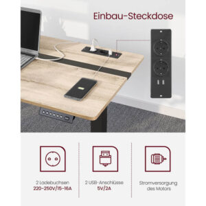 regulējams biroja galds vasagle lsd114h01 140 x 60 x (72 120) cm (g x p x a)