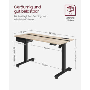 regulējams biroja galds vasagle lsd114h01 140 x 60 x (72 120) cm (g x p x a)