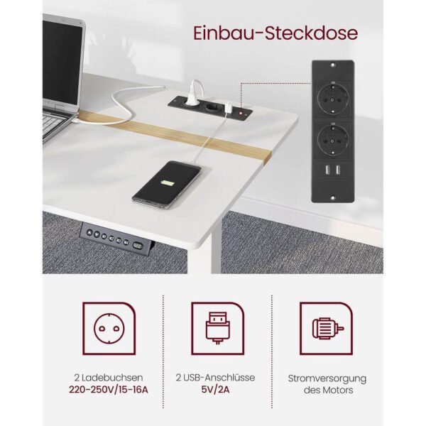 regulējams biroja galds vasagle lsd114w01 140 x 60 x (72 120) cm (g x p x a)