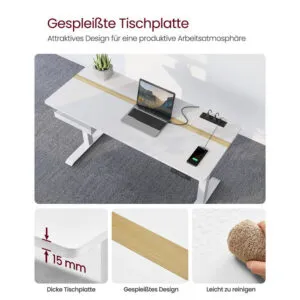 regulējams biroja galds vasagle lsd114w01 140 x 60 x (72 120) cm (g x p x a)