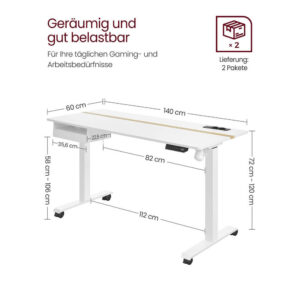 regulējams biroja galds vasagle lsd114w01 140 x 60 x (72 120) cm (g x p x a)