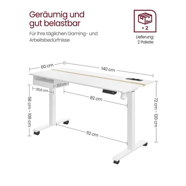regulējams biroja galds vasagle lsd114w01 140 x 60 x (72 120) cm (g x p x a)