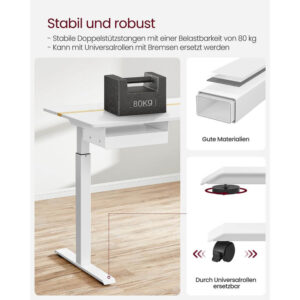 regulējams biroja galds vasagle lsd114w01 140 x 60 x (72 120) cm (g x p x a)