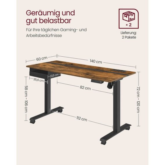 regulējams biroja galds vasagle lsd114x01 140 x 60 x (72 120) cm (g x p x a)