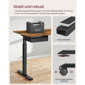 regulējams biroja galds vasagle lsd114x01 140 x 60 x (72 120) cm (g x p x a)