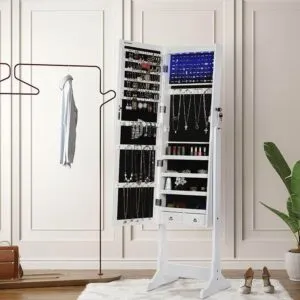 rotaslietu skapis ar spoguli songmics ‎jbc94w led apgaismojums, balts