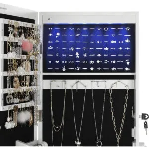 rotaslietu skapis ar spoguli songmics ‎jbc94w led apgaismojums, balts