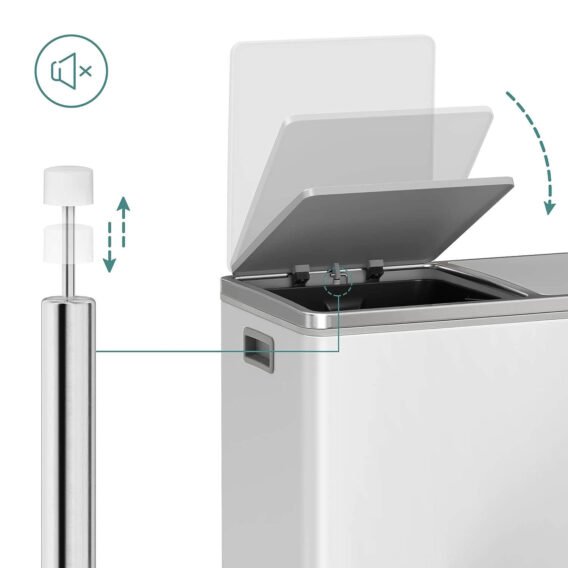 songmics ltb60wt metāla atkritumu tvertne šķirošanai 2 in 1 60l