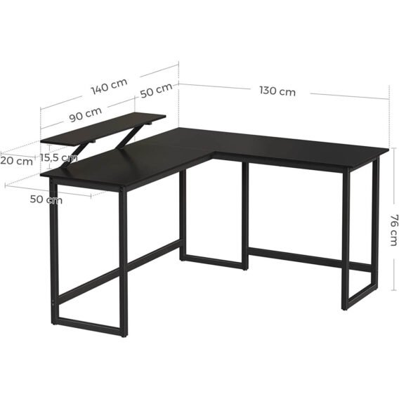 stūra datorgalds/ biroja galds vasagle lwd56bk 140/130 x 50 x 76 cm (g x p x a)