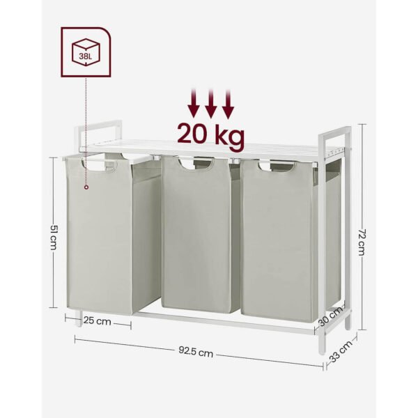 veļas grozs ar izvelkamiem veļas maisiem 114 l (3x38) vasagle blh301w01