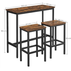 bāra galds vasagle lbt218b01 100 x 40 x 90 cm ar 2 bāra krēsliem