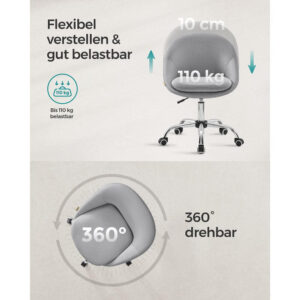 biroja krēsls songmics obg020g01 gaiši pelēks audums