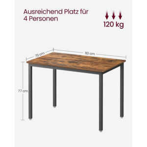 pusdienu galds 4 personām vasagle kdt081b01 70 x 110 x 77 cm