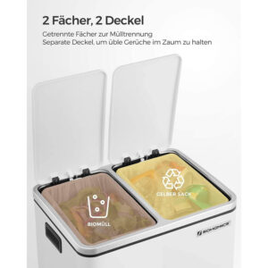tērauda atkritumu tvertne songmics ltb30wt 30l (2x15l)