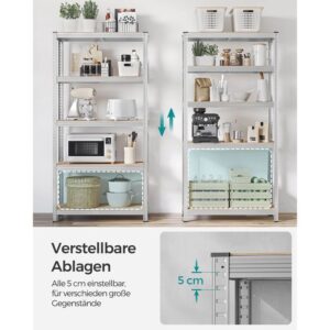 lielas slodzes mantu/virtuves plaukts songmics 40 x 90 x 180 cm 5 plaukti sudraba glr040e02
