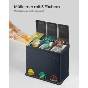 metāla atkritumu tvertne šķirošanai 3 in 1 24l (3x8l) songmics ltb24gs