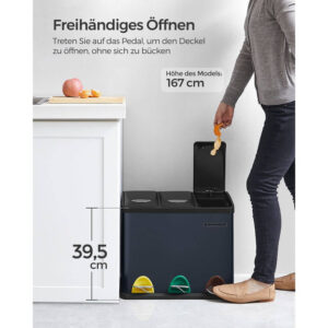 metāla atkritumu tvertne šķirošanai 3 in 1 24l (3x8l) songmics ltb24gs