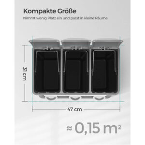 metāla atkritumu tvertne šķirošanai 3 in 1 24l (3x8l) songmics ltb24wt