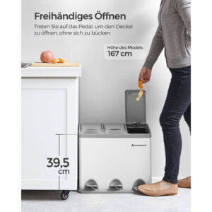 metāla atkritumu tvertne šķirošanai 3 in 1 24l (3x8l) songmics ltb24wt