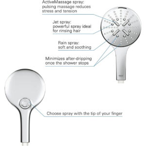rokas dušas galva grohe 26544000 vitalio smartactive 130 mm (3 jet types, anti limescale system) hroma