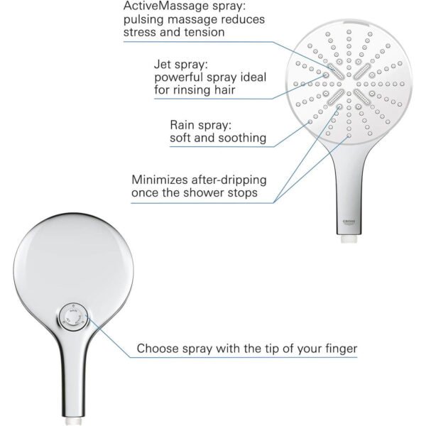 rokas dušas galva grohe 26597000 vitalio smartactive 150 mm (water saving, 3 jet types, anti limescale system) hroma