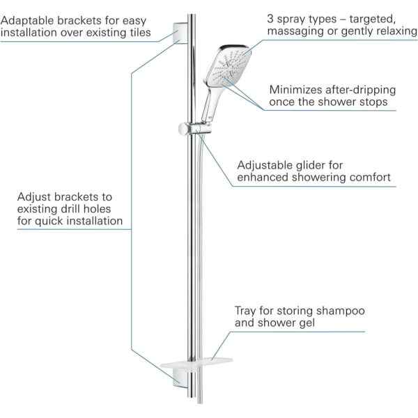 rokas dušas galvas komplekts grohe 26586000 vitalio smartactive 130 mm cube 3 jet types hroma