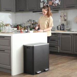 songmics ltb60bk metāla atkritumu tvertne šķirošanai 2 in 1 60l