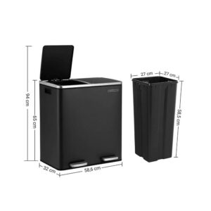 songmics ltb60bk metāla atkritumu tvertne šķirošanai 2 in 1 60l