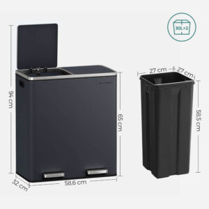 songmics ltb60gs metāla atkritumu tvertne šķirošanai 2 in 1 60l