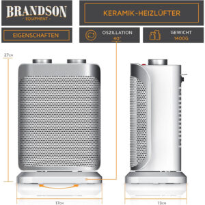 keramiskais ventilatora sildītājs brandson 303319 1500w balts