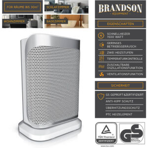 keramiskais ventilatora sildītājs brandson 303319 1500w balts
