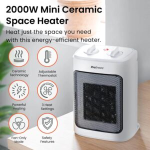 pro breeze 2000 w mini keramiskais ventilatora sildītājs balts