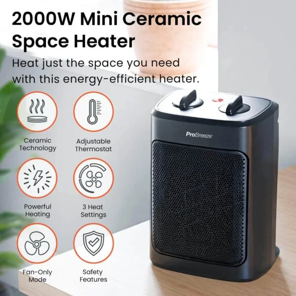 pro breeze 2000 w mini keramiskais ventilatora sildītājs