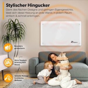 stikla elektriskais konvektora sildītājs tresko 1500 w balts