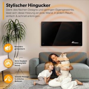 stikla elektriskais konvektora sildītājs tresko 1500 w melns