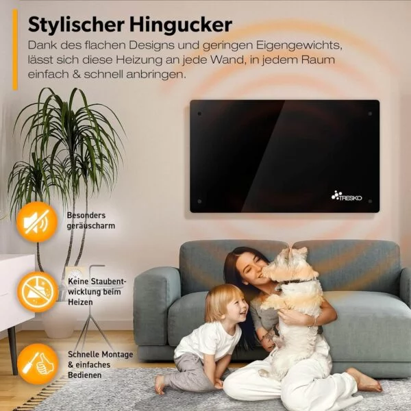 stikla elektriskais konvektora sildītājs tresko 1500 w melns