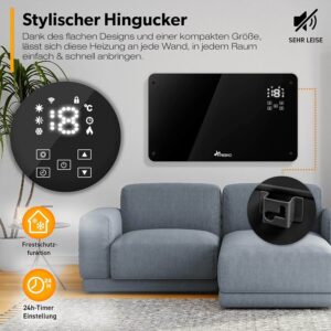 stikla elektriskais konvektora sildītājs tresko 2000 w smart app wifi melns