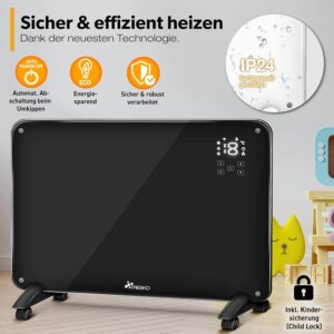 stikla elektriskais konvektora sildītājs tresko 2000 w smart app wifi melns