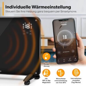 stikla elektriskais konvektora sildītājs tresko 2000 w smart app wifi melns