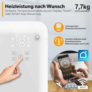 stikla konvektora sildītājs tresko 2000 w smart app wifi balts