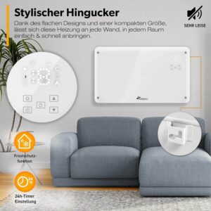 stikla konvektora sildītājs tresko 2000 w smart app wifi balts