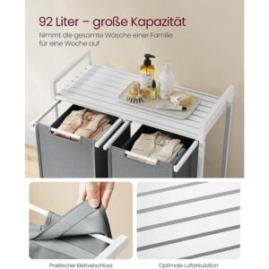 veļas grozs ar izvelkamiem veļas maisiem 92 l (2x46) vasagle blh201w11