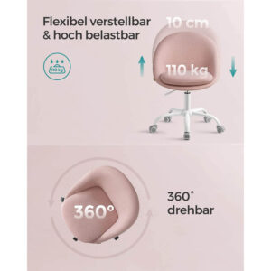 biroja krēsls songmics obg020p01 gaiši rozā audums