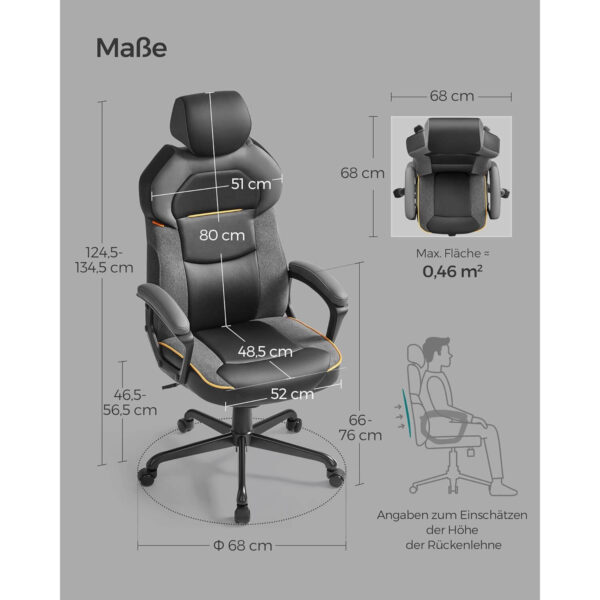 biroja krēsls / datorkrēsls songmics ‎obg066b01 mākslīgā āda, audums